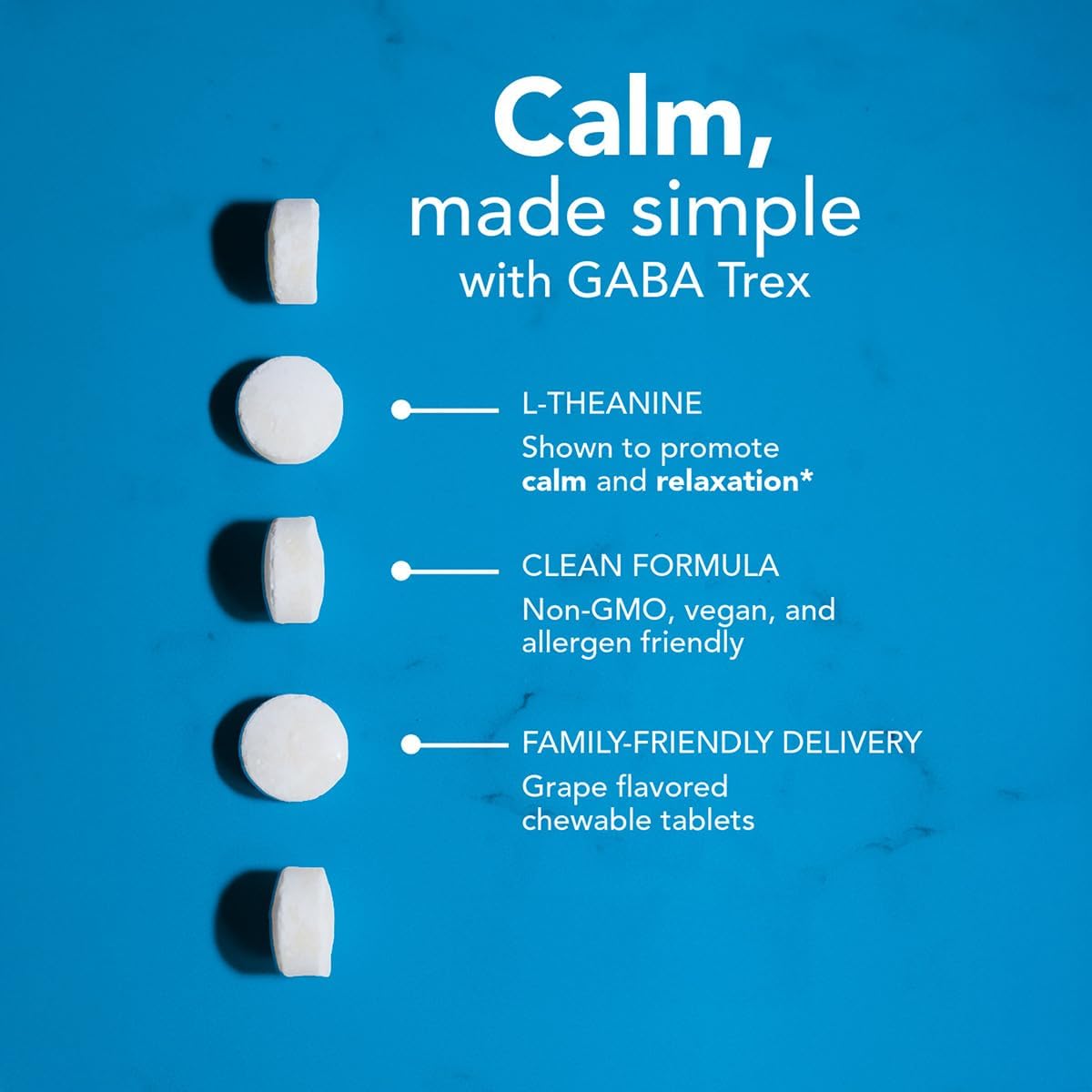 NeuroScience GABA Trex, Chewable Calm Aid Tablets, Grape Flavored, 60 Count