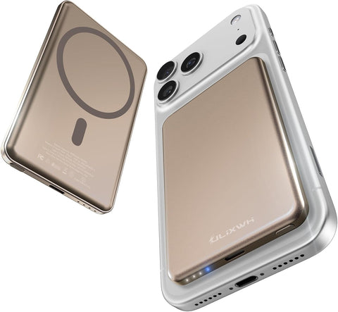 [0.3" Ultra Slim] [Alloy-Made] ULiXWH Magsafe Portable Charger for iPhone, 2026 Upgrade 5000mAh Fast Charging Magnetic Power Bank, Wireless Battery Pack for iPhone 17 Air 16 15 Pro Max 14, Desert Gold