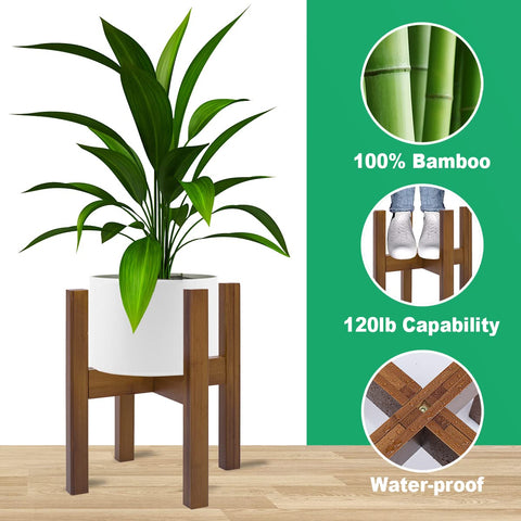 Rnined Adjustable Plant Stand Indoor,Bamboo Mid Century Modern Plants Stands, Stable Plant Holder,Fit 8 9 10 11 12 inch Pots (Pot & Plant Not Included)