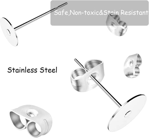450PCS Earring Posts Stainless Steel Flat Pad,Hypoallergenic Stud Earrings
