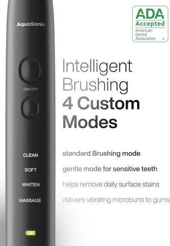 Aquasonic Black Series Ultra Whitening Toothbrush – ADA Accepted Electric Toothbrush- 8 Brush Heads & Travel Case – 40,000 VPM Electric Motor & Wireless Charging - 4 Modes w Smart Timer