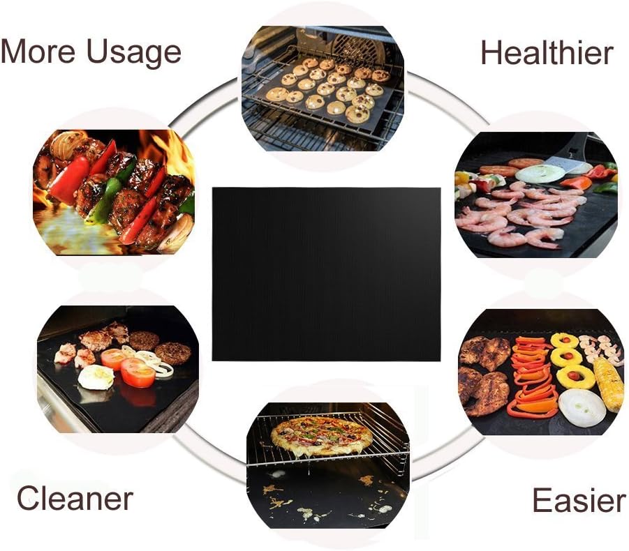 Grill Mat Set of 6, Non-Stick, 15.75 x 13 Inch, Black