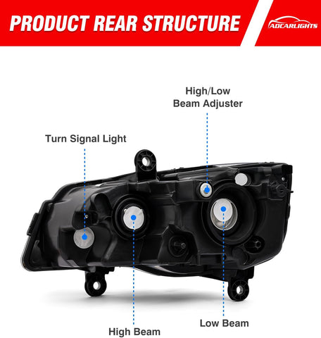 for 2008-2016, 2018-2020 Chrysler Town & Country Headlight