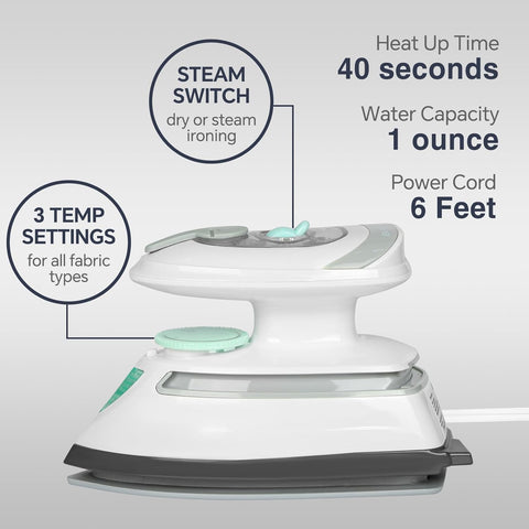 BEAUTURAL Mini Travel Steam Iron for Clothes with Dual Voltage, White