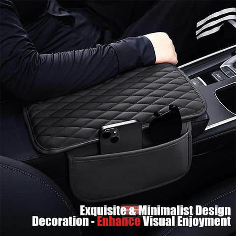 ESKONKE [Upgraded] Car Center Console Cover with 2 Storage Bags - Premium Nappa Leather Armrest Cover, Scratch & Wear Resistant, Waterproof Car Interior Accessories (Grey)