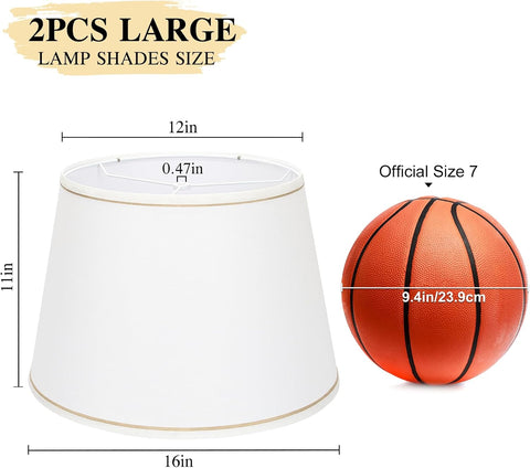 Large White Lamp Shades Set of 2, 12"Top x 16"Bottom x 11"High