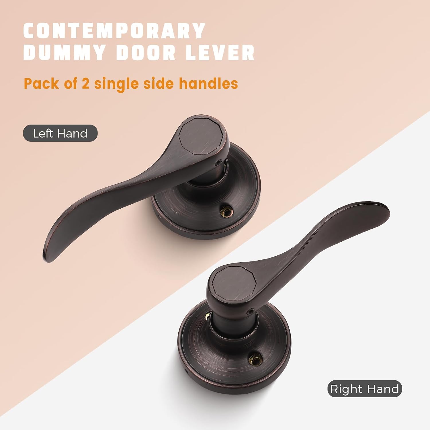 KNOBWELL 4 Pack Bronze Door Knobs Interior Single Side Dummy Door Handles for Closet/French Doors(2 Left + 2 Right), Wave Style Lever Set