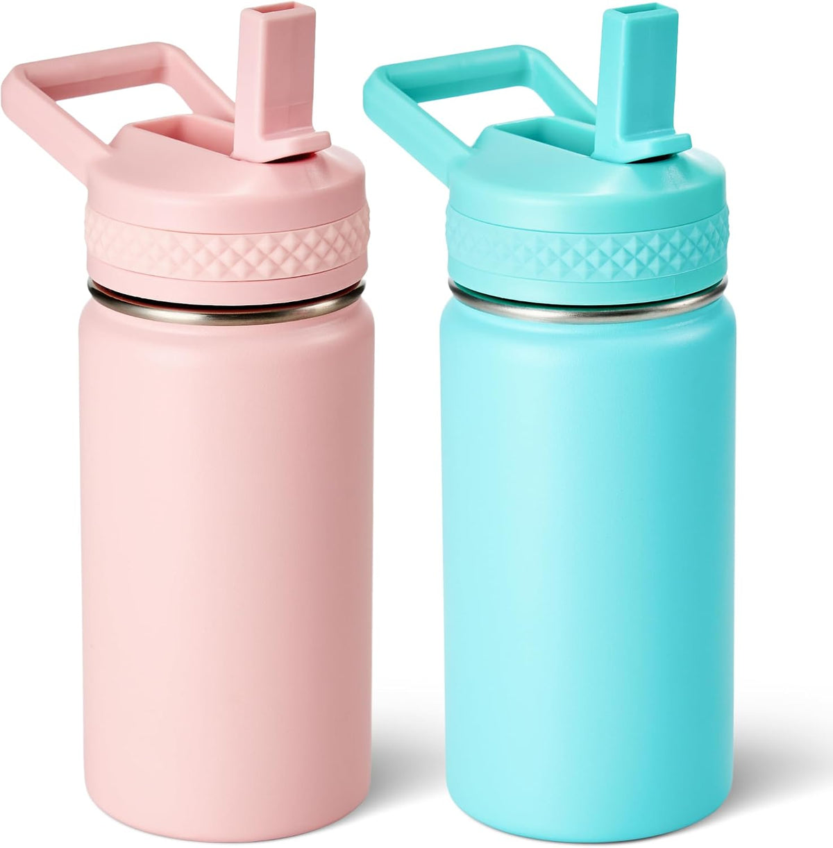 Fijinhom 12 oz Toddler Bottle, Kids Water Bottle for School Boys&Girls with Straws Lids, 304 Stainless Steel Vacuum Insulated Thermos, BPA-Free, Pink + Mint Green