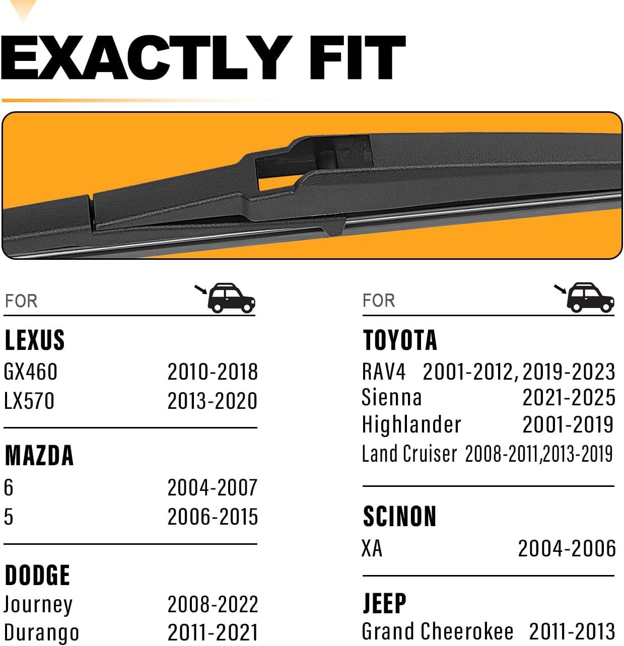 AUTOBOO 12" Rear Wiper Blade Replacement for Toyota RAV4 Highlander Sienna