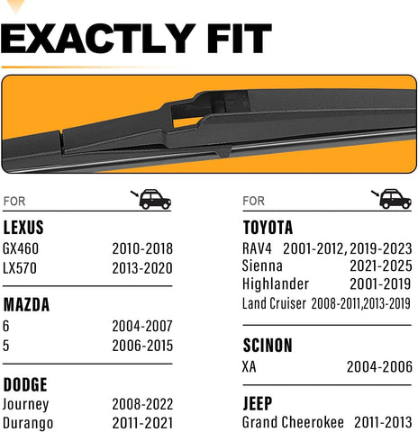 AUTOBOO 12" Rear Wiper Blade Replacement for Toyota RAV4 Highlander Sienna