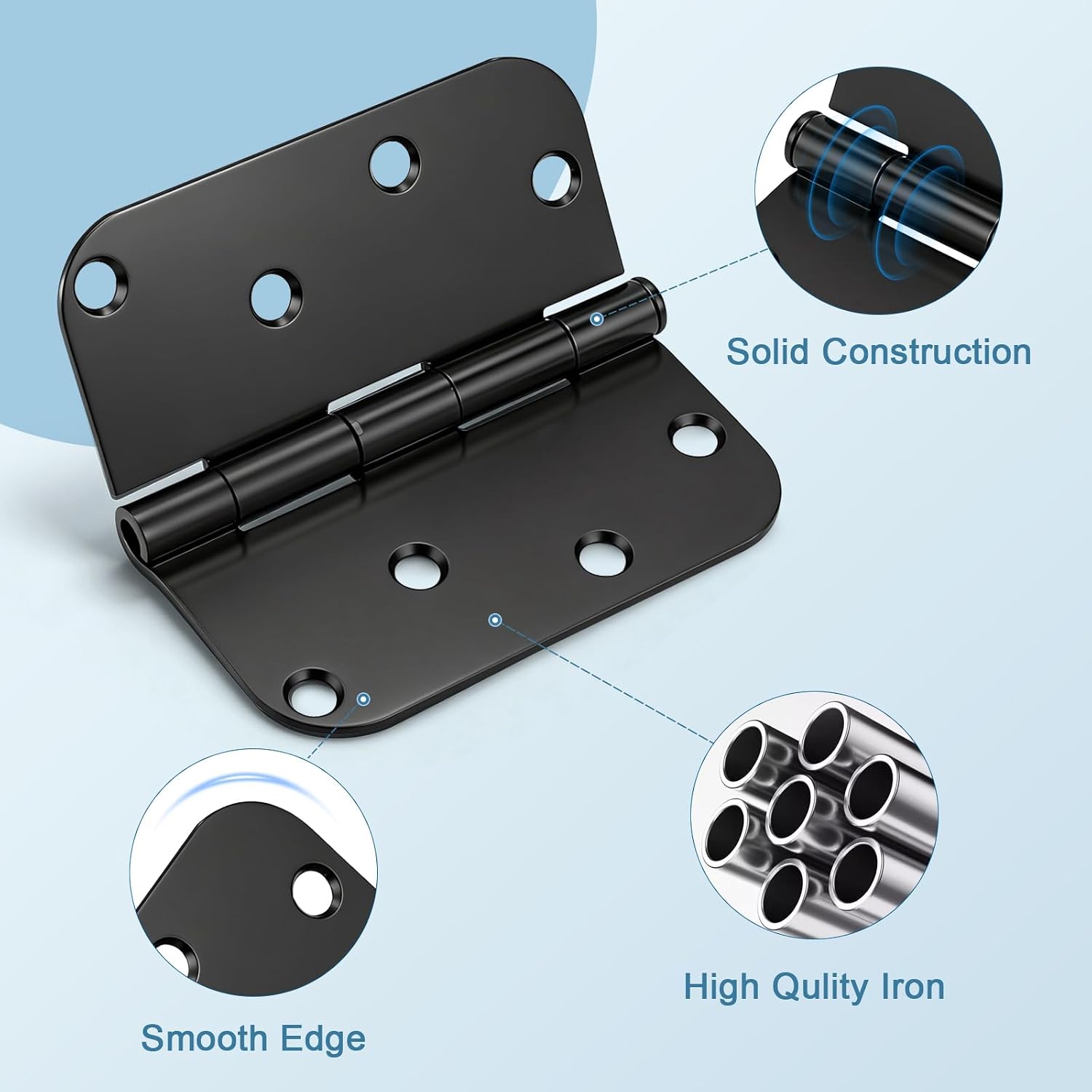 KNOBWELL Black Matte 4 Inch Door Hinges, Interior Door Hinges, 18 Pack
