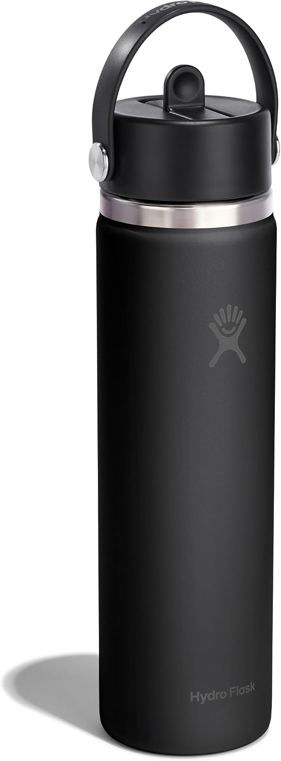 Hydro Flask Water Bottle - Insulated Stainless Steel - Wide Straw Lid, Non Spill, Leakproof in 24 Oz Tonal Black