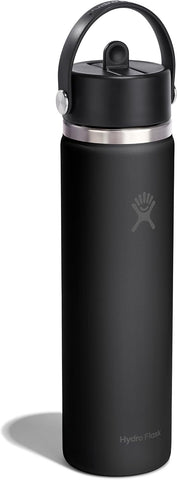 Hydro Flask Water Bottle - Insulated Stainless Steel - Wide Straw Lid, Non Spill, Leakproof in 24 Oz Tonal Black