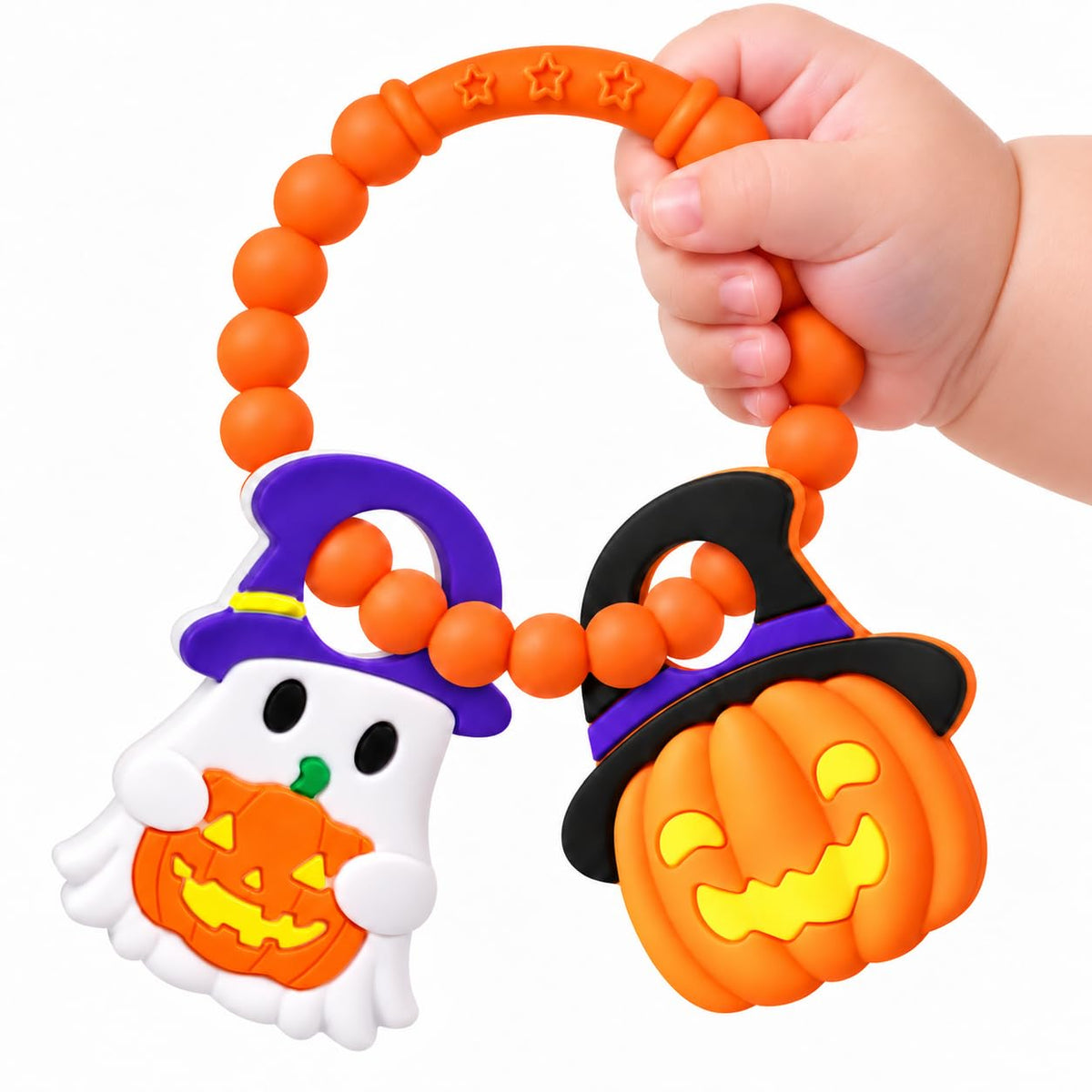 Baby Halloween Teething Toys, Soft Pumpkin & Ghost Textured Silicone Teether for 3-6 6-12 Months, BPA-Free Baby Halloween Teether Toys, Boo Basket Stuffers Sensory Gifts for Infant Boys & Girls