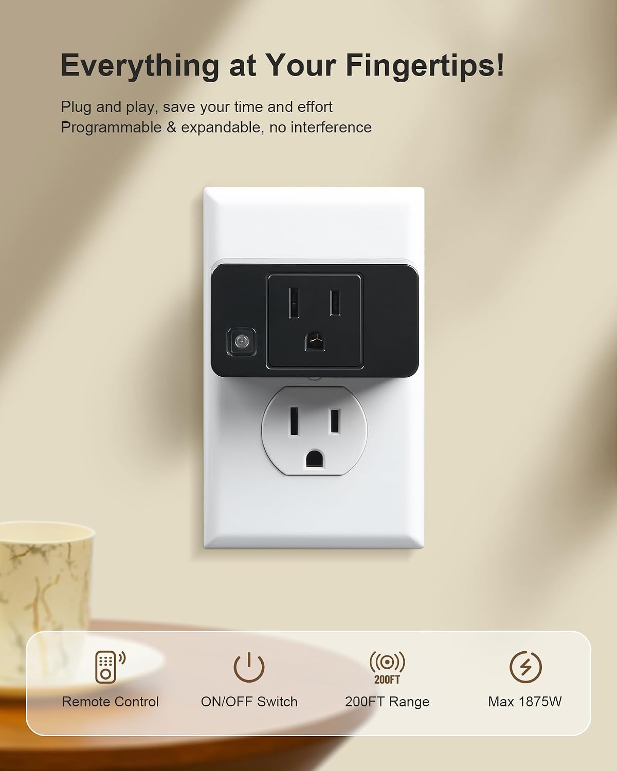 Remote Control Outlet, 200FT Long Range Remote Light Switch, Black
