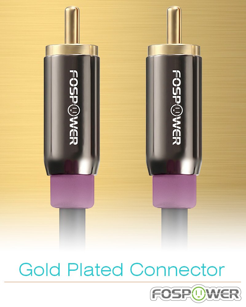 FosPower 10FT RCA Subwoofer Audio Cable S/PDIF 24K Gold Plated Male to Male