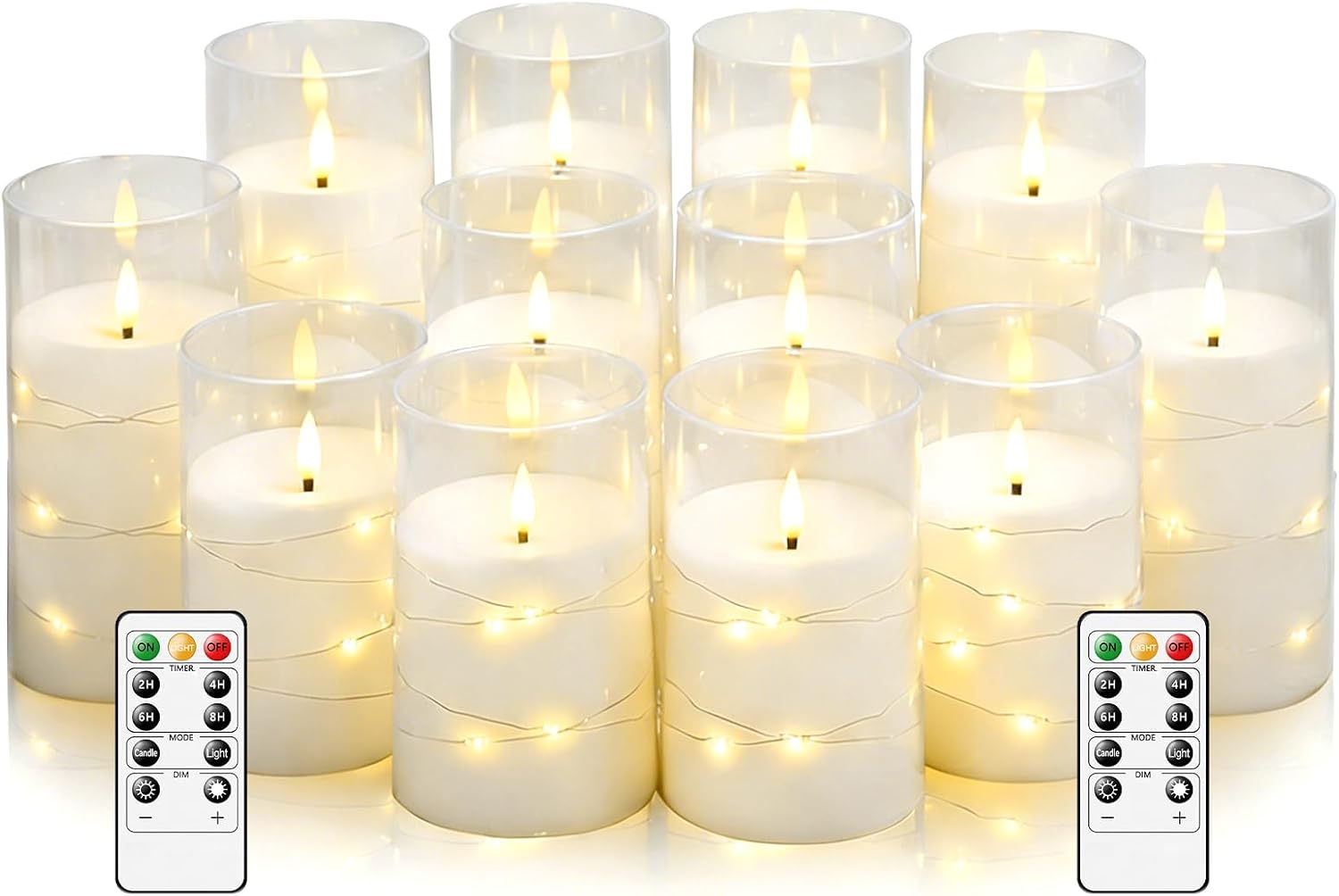 kakoya Flameless LED Candles with Timer 12 Pc Flickering Flameless Candles for Romantic Ambiance and Home Decoration Stable Acrylic Shell,with Embedded Star String，Battery Operated Candles(White)