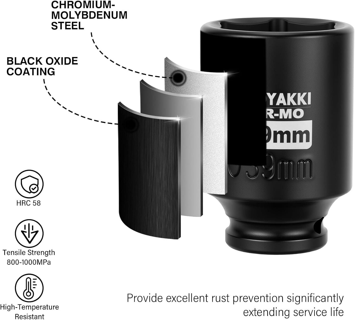1/2" Drive 39mm Deep 6 Pt CR-MO Metric Impact Socket for Axle Nuts