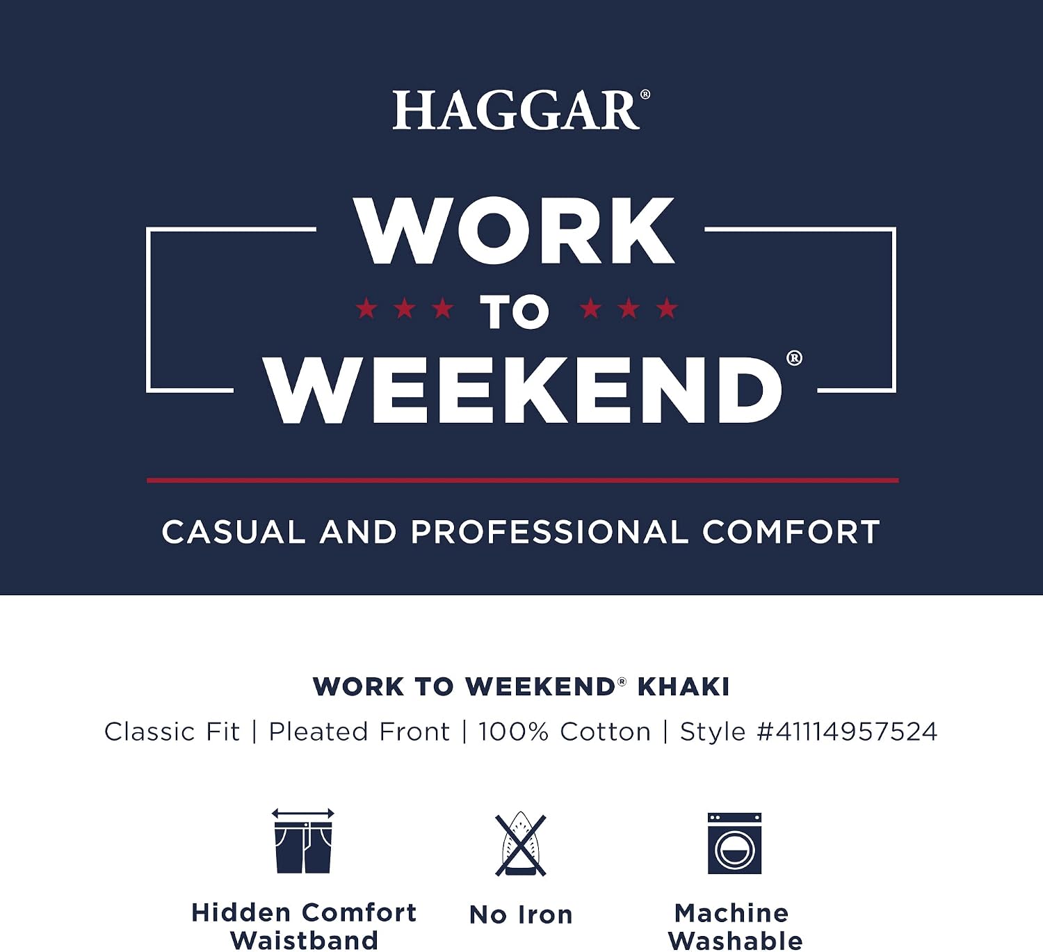 Haggar Men's Classic Fit Work to Weekend Business Casual Pleated Pant