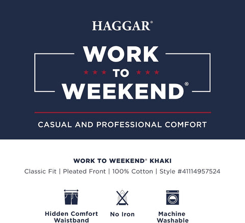 Haggar Men's Classic Fit Work to Weekend Business Casual Pleated Pant
