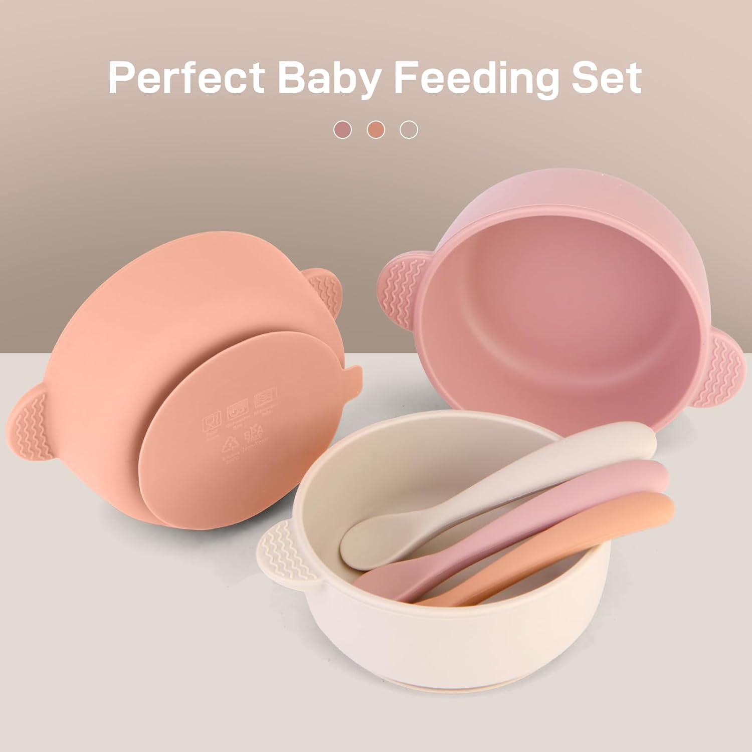 Eascrozn 3 Pack Baby Bowls with Suction and 3 Pack Baby Spoons, BPA Free