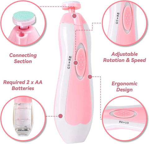 Qunlions life Baby Nail Trimmer Electric-6 in 1 Baby Nail File Clippers Infant Grooming Kit Manicure Set for Toddler or Adults, Pink