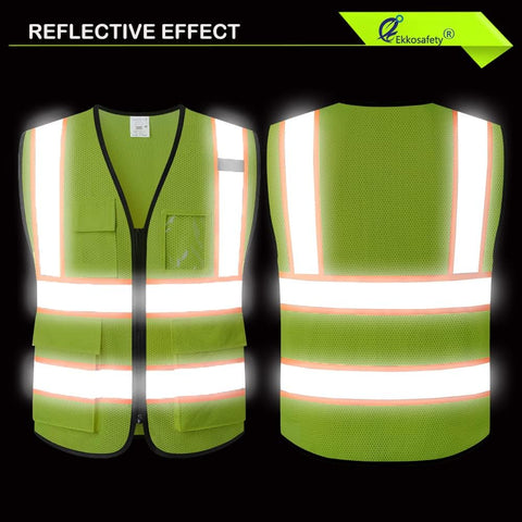 Reflective Mesh Safety Vest for Men Women with 5 Pockets and Zipper Front High Visibility Mesh Vest Hi Vis Construction Work Vest,Meets ANSI/ISEA Standards(EK175-Yellow-S)