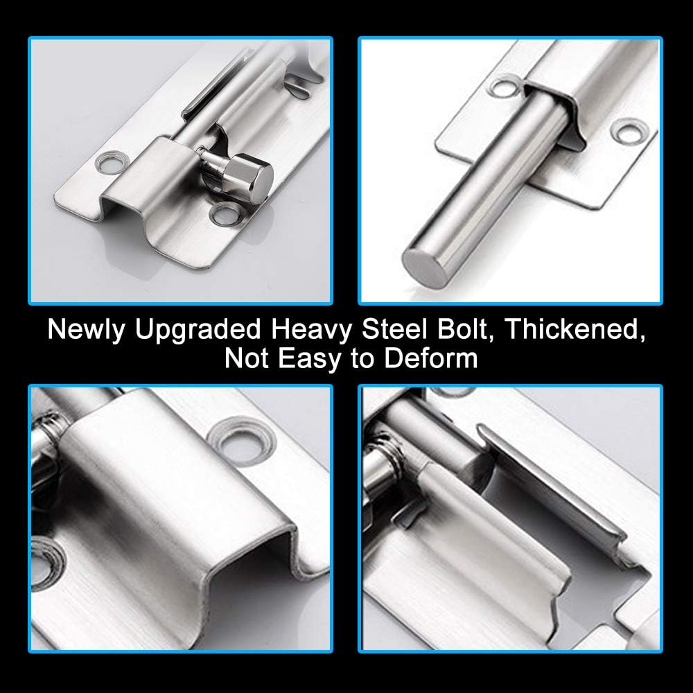 FATLODA 4 Pack Barrel Bolt Latch, 3 Inch Stainless Steel Slide Latch Lock