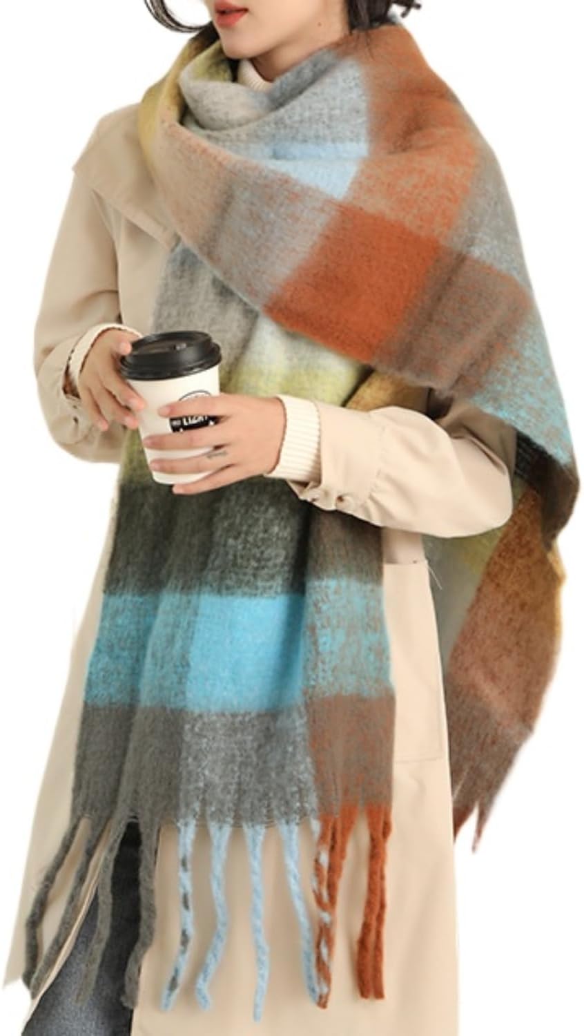 Chunky Winter Scarfs for Women Cold Weather Warm Knit Thick Plaid Scarf Long Large Oversized Checked Scarves