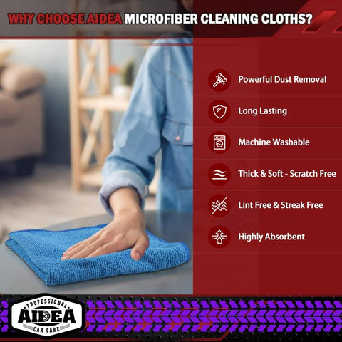 AIDEA Microfiber Cleaning Cloth-50PK, Microfiber Towels for Cars, 12"×12"