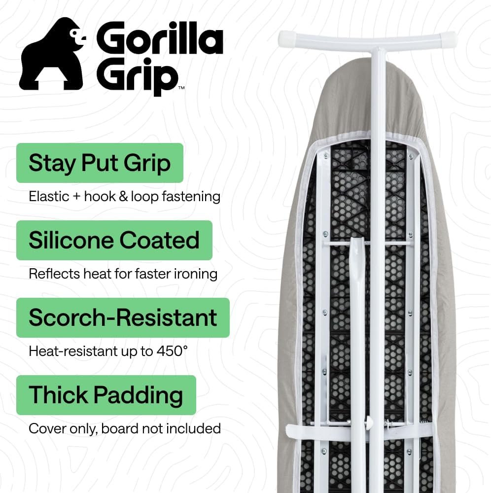 GORILLA GRIP Padded Ironing Board Cover, 13x43, Silver