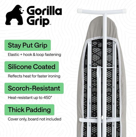 GORILLA GRIP Padded Ironing Board Cover, 13x43, Silver