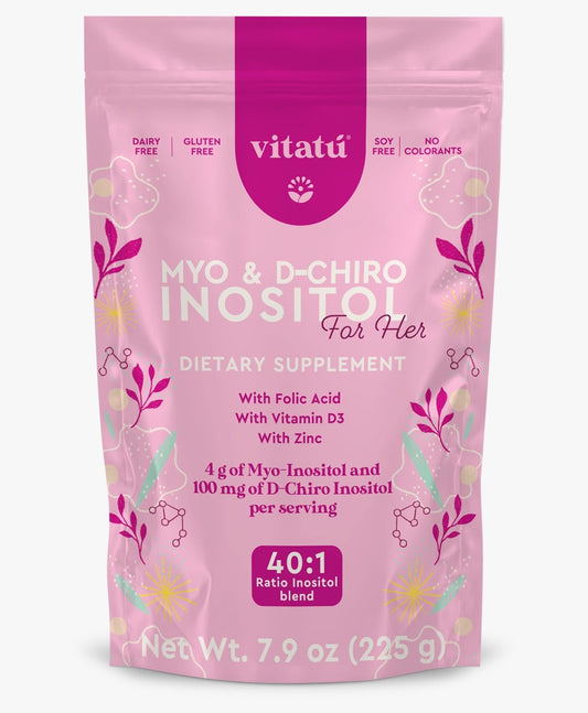 Vitatú | Myo Inositol (4g) & D-Chiro Inositol (1g) Ideal Mix 40:1 | Duration 45 Days | with Folic Acid + Vitamin D3 + Zinc, Powdered Dietary Supplement for Women (225 g)