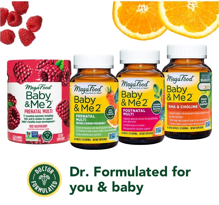 MegaFood Baby & Me 2 Prenatal Vitamin and Minerals - Vitamins for Women - with Folate (Folic Acid Natural Form), Choline, Iron, Iodine, and Vitamin C, Vitamin D and more - 60 Tabs (30 Servings)