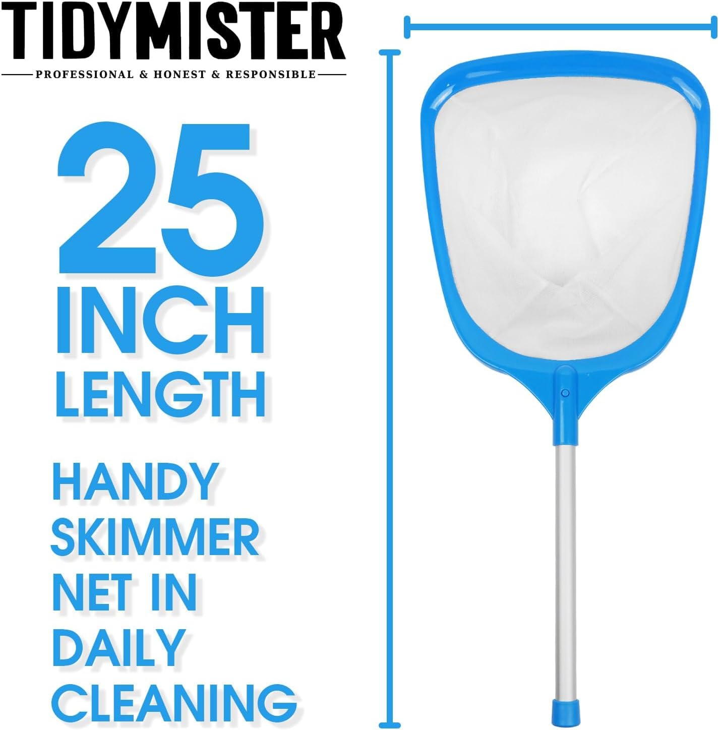 TidyMister Pool Skimmer Hot Tub Skimmer Spa Net with 12'' Aluminum Pole Ultra Fine Mesh Pool Net Accessories Leaf Skimmer for Small Pools Fine Debris