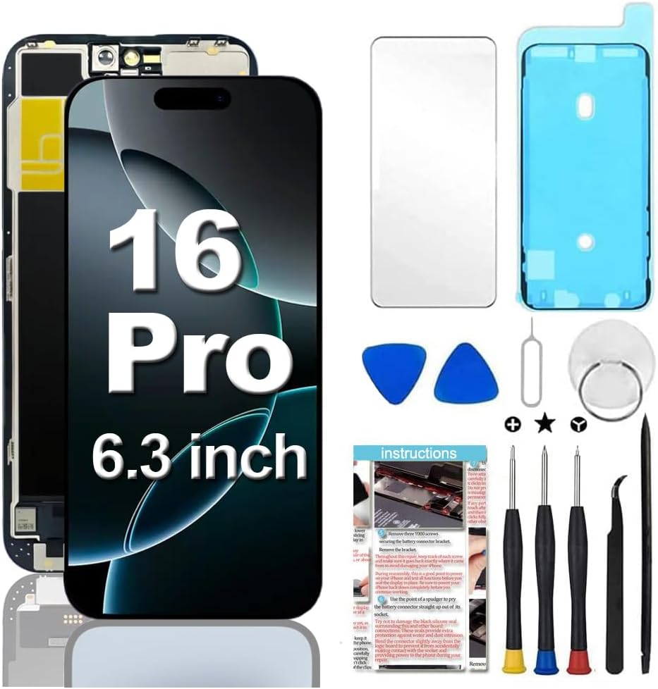 Fixerman for iPhone 16 Pro Screen Replacement 6.3 inch, 3D Touch LCD Display Digitizer Assembly with Repair Tools - Model A3083,A3292,A3293,A3294