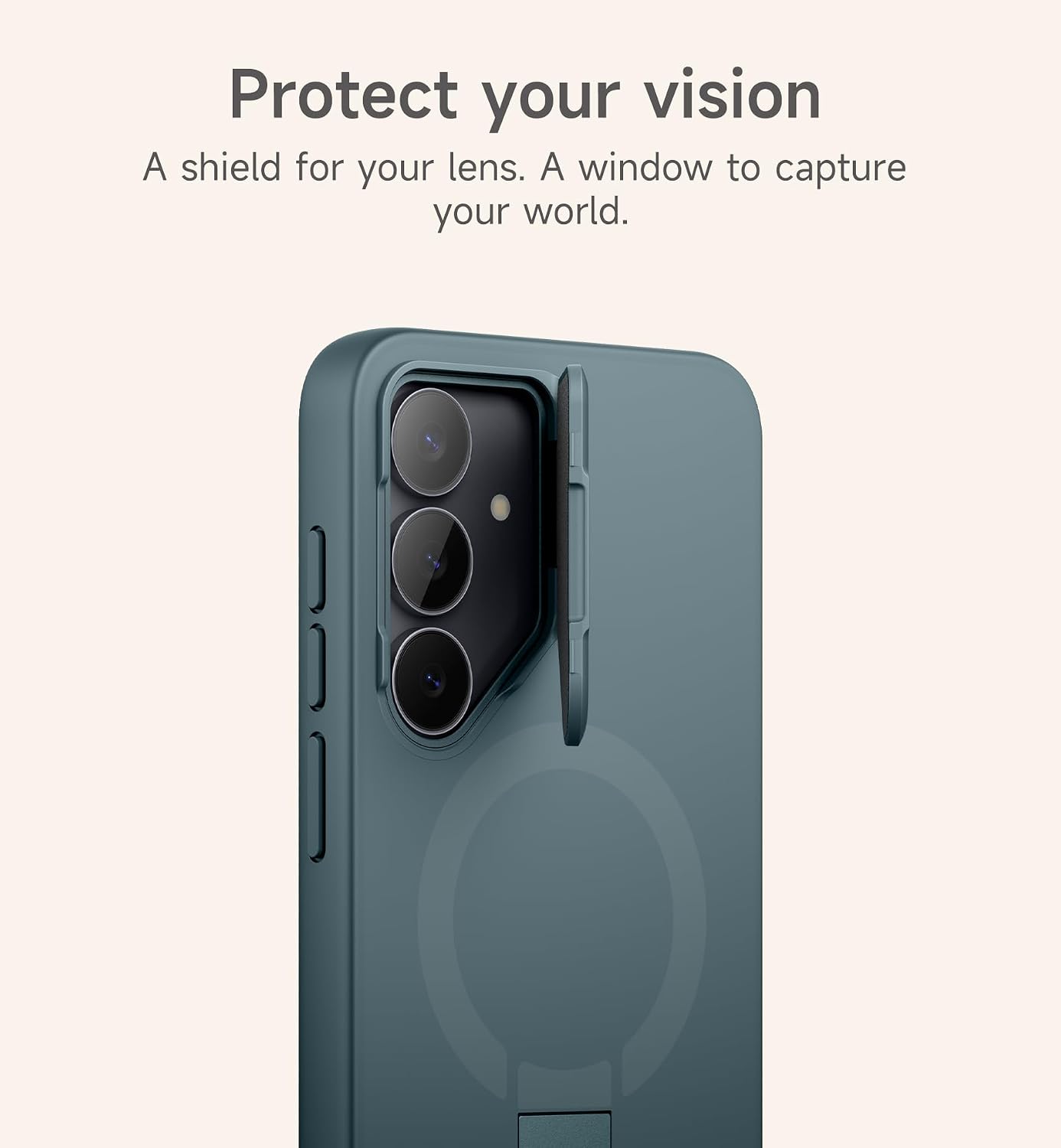 SURITCH for Samsung Galaxy S25 FE Phone Case, Magnetic Shockproof Bumper Case Slim Protective Cover with Camera Cover & Adjustable Metal Kickstand for Galaxy S25 FE (2025)-Lake Green