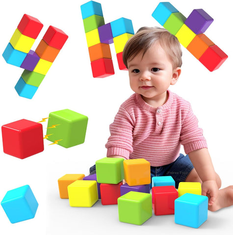Magnetic Building Blocks Large, 1.65 inch Stacking Cubes for Toddlers