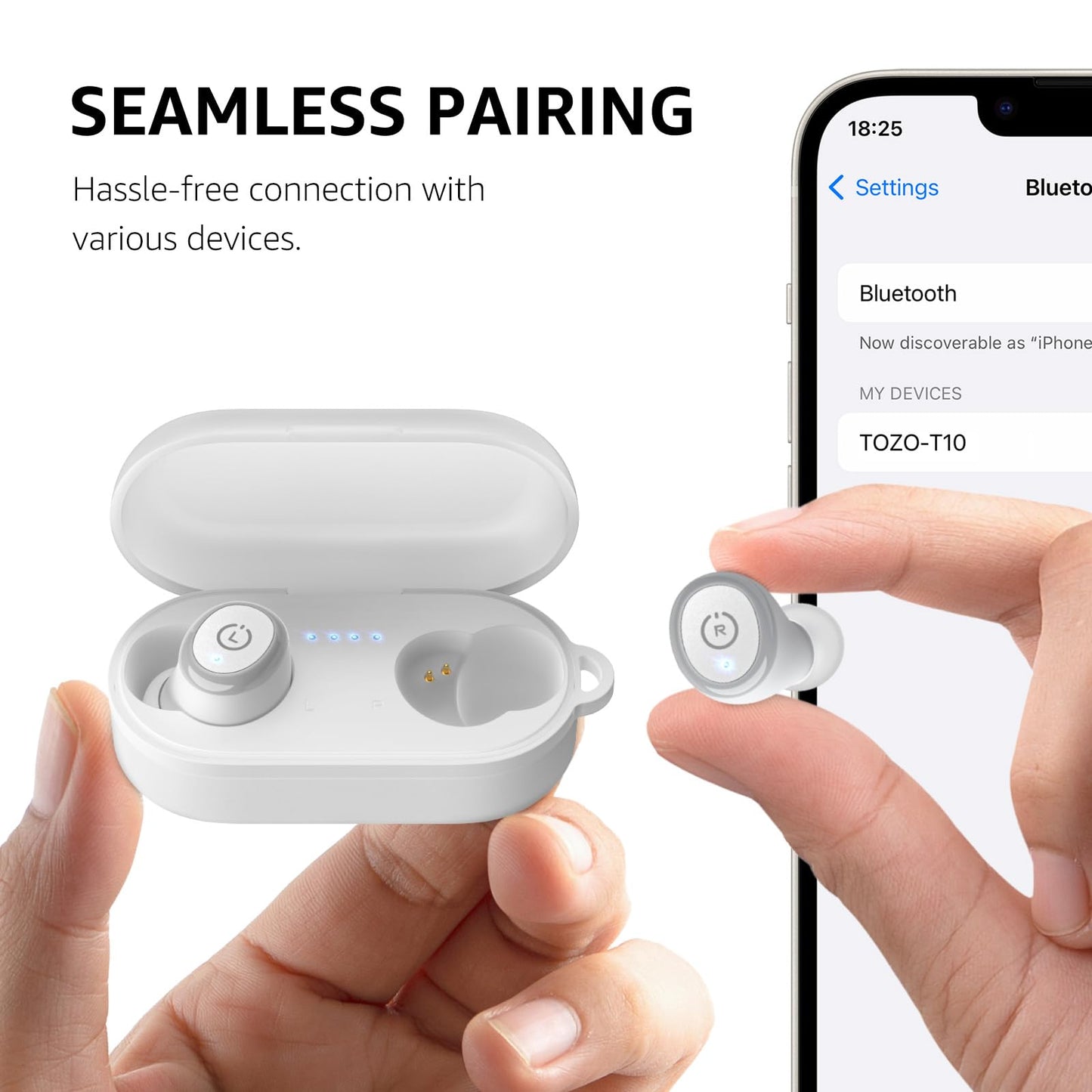 TOZO T10 Wireless Earbuds Bluetooth 5.3 Headphones, App Customize EQ, Ergonomic Design, 55H Playtime, Wireless Charging Case, IPX8 Waterproof Powerful Sound in-Ear Headset White(New Upgraded)