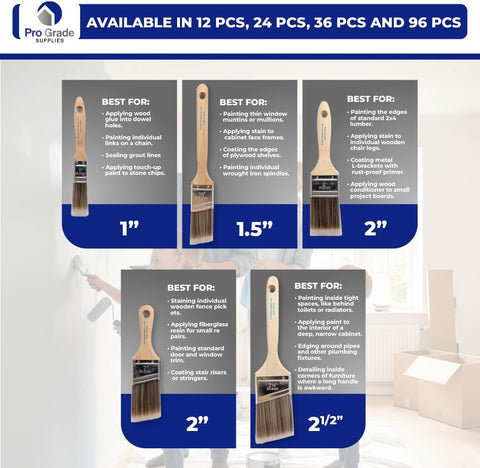 Pro Grade Paint Brushes, Paint Brush Set for Walls, Trim & Stain, 5-Piece
