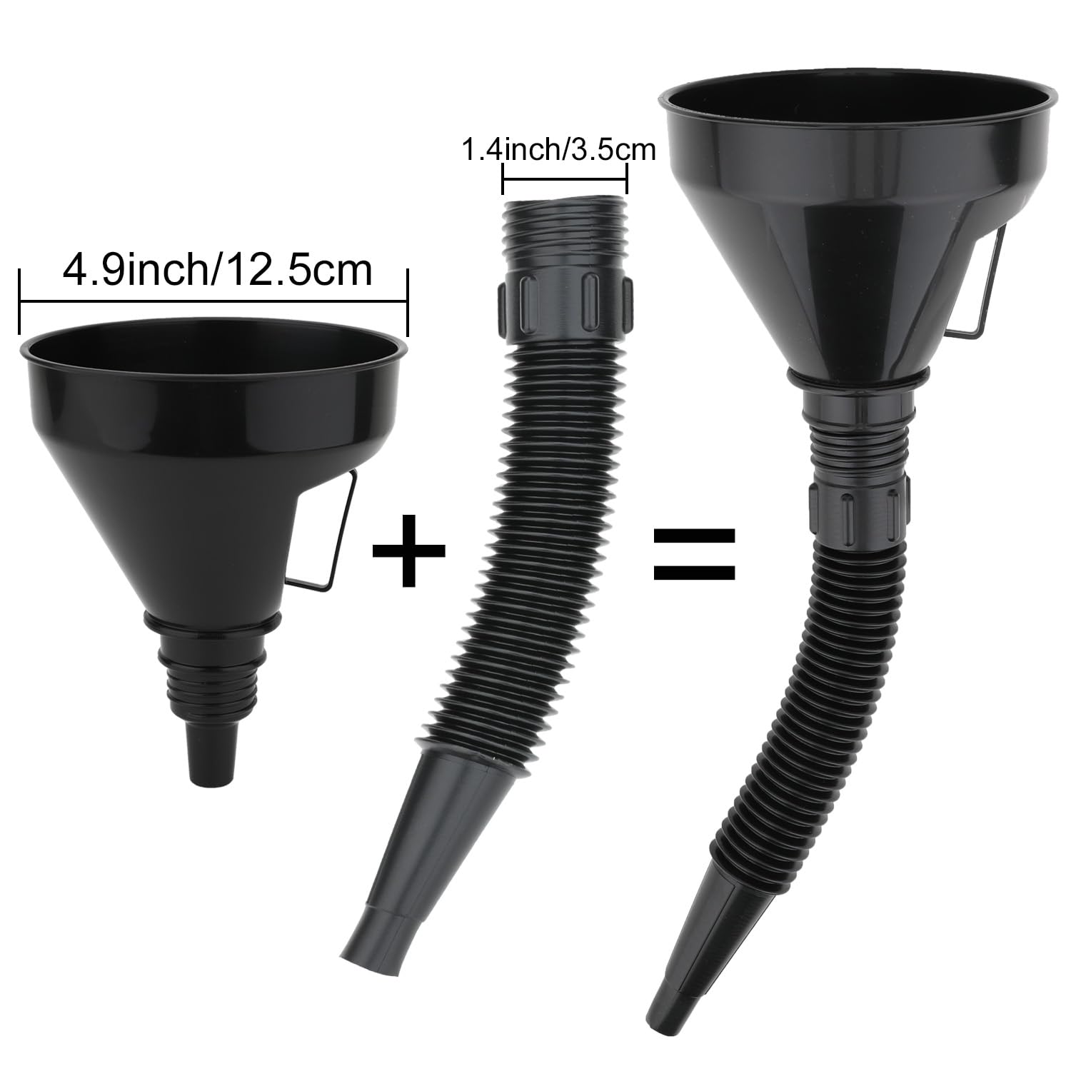 5-Piece Automotive Oil Funnel Set with Flexible Neck, Filter Screen, Wide Mouth for Gas, Oil, Coolant, Engine Oil