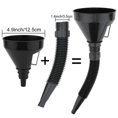 5-Piece Automotive Oil Funnel Set with Flexible Neck, Filter Screen, Wide Mouth for Gas, Oil, Coolant, Engine Oil