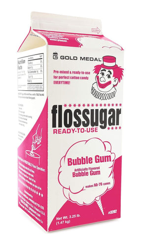 Floss sugar Flavor Cotton Candy 3.25 lb - 1 Carton 52 oz - 1/2 Gallon (Bubble Gum)
