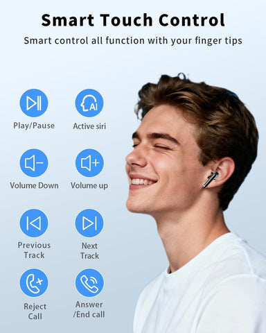 Wireless Earbuds, Bluetooth 5.4 Ear Buds Bass Stereo, Headphones with Noise Cancelling Mic, LED Display in Ear Earphones Clear Calls, IP7 Waterproof Bluetooth Earbuds for Phone/Android/iPad Dark Black