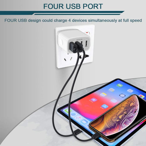USB Charger Cube, Wall Charger Plug, AILKIN 4.8A 4-Muti Port USB Adapter
