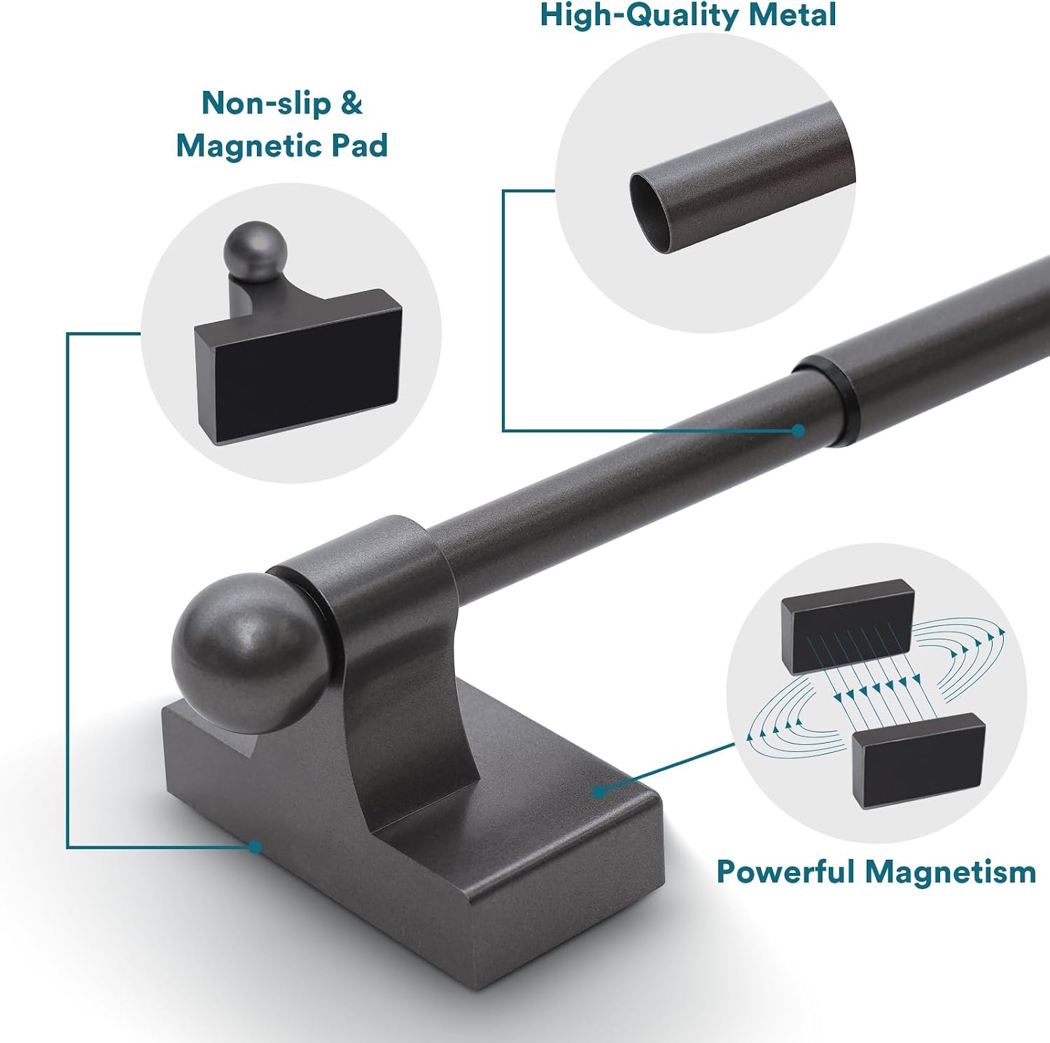 Turquoize 2 Pack Magnetic Curtain Rods for Metal Doors, 9-16", Pewter