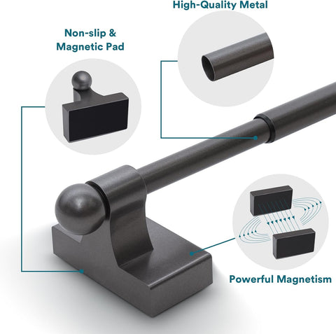 Turquoize 2 Pack Magnetic Curtain Rods for Metal Doors, 9-16", Pewter