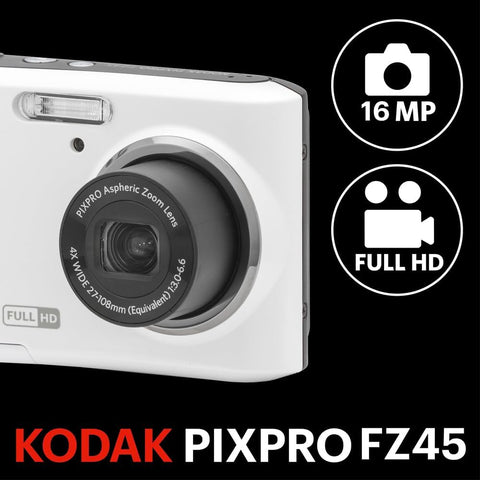 KODAK PIXPRO FZ45 16MP Compact Digital Camera, 4X Optical Zoom, AA, White