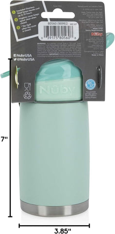 Nuby Thirsty Kids No Spill Flip-It Reflex Stainless Steel Travel Cup or Water Bottle - 10 Oz - 18+ Months - Aqua Mint - Back to School Essentials