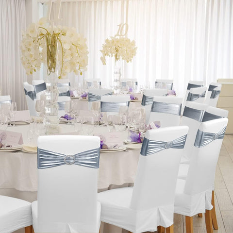 Babenest 50PCS Spandex Chair Sashes Bows with Buckle Metallic Silver